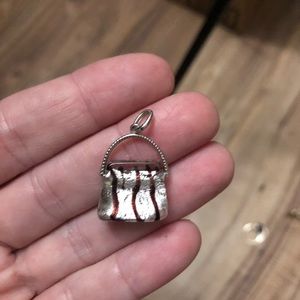 14K White Gold Murano Glass Handbag Pendant